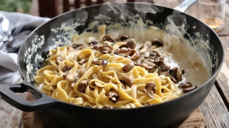 Pâtes aux champignons en one pot : j&rsquo;obtiens un plat crémeux et fondant, prêt en 20 minutes
